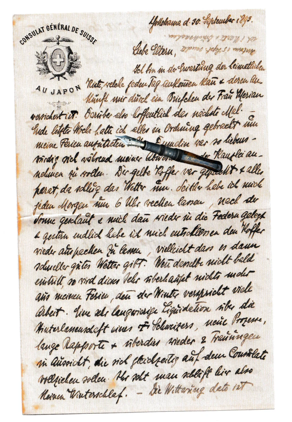 Handschriftlicher Familienbrief aus dem Schweizer Konsulat in Yokohama