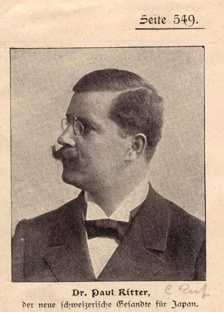 Zeitungsporträt von Dr. Paul Ritter als Schweizer Diplomat in Japan