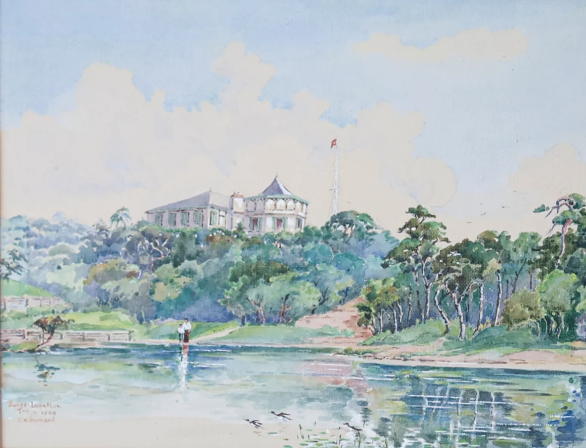 Aquarell der Schweizer Gesandtschaft in Tokyo, um 1908