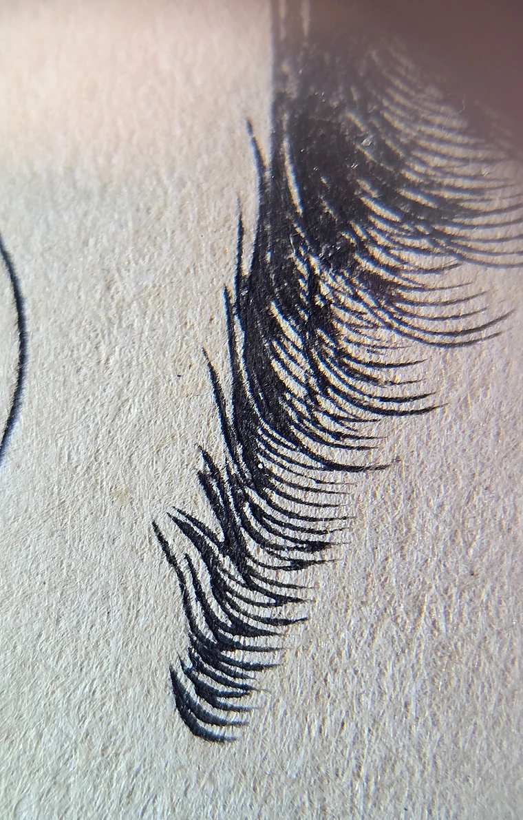 Detailaufnahme von Haar und Schläfenpartie im japanischen Farbholzschnitt