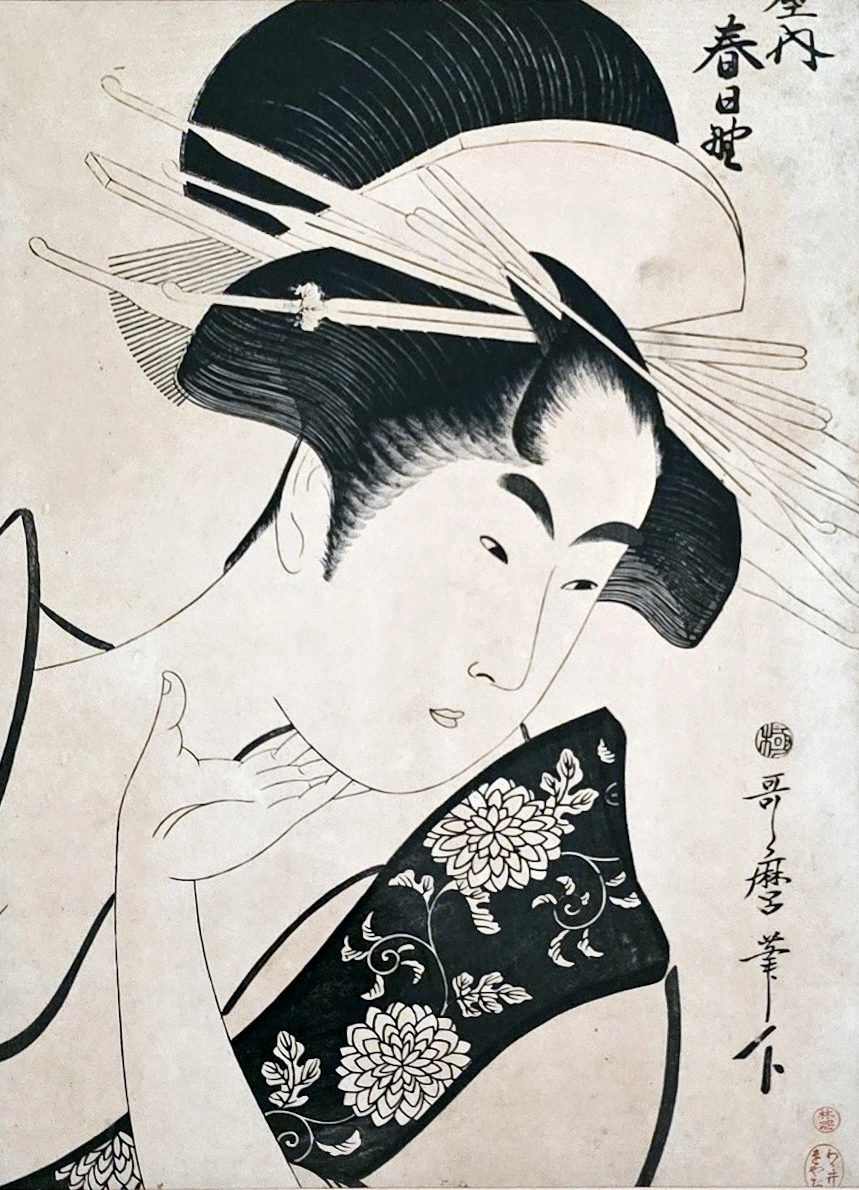 Japanischer Farbholzschnitt aus der Sammlung der Familie Ritter, der Utamaro zugeschrieben wird