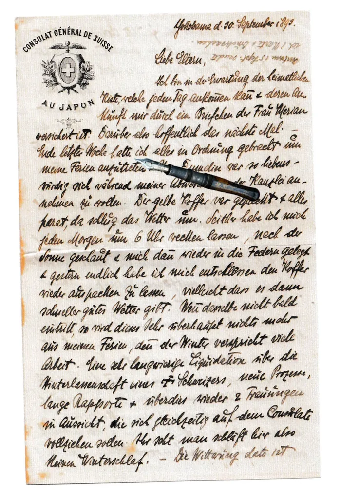 Original handwritten family letter from Yokohama - primary source for Paul Ritter, Swiss diplomacy and Meiji Japan. - Original family letters from Japan - Paul Ritter archive.