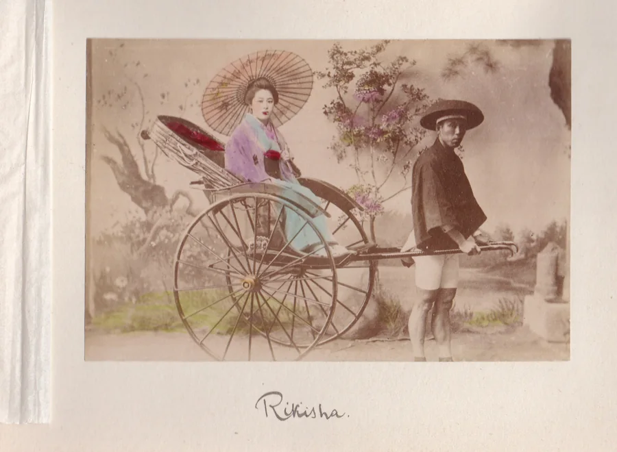 Rickisha and jinrikisha in Meiji Japan - a strong visual symbol of Yokohama, travel and Paul Ritter's Japan photo album. - Rickisha / Rickshaw / Jinrikisha - Paul Ritter archive.