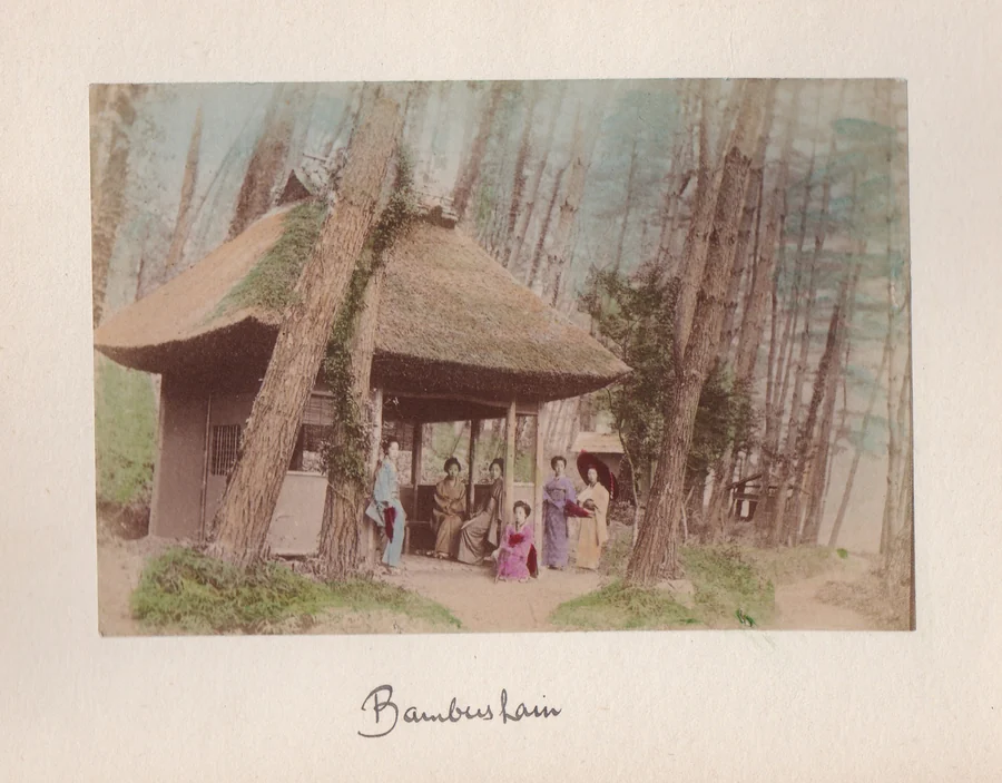 Bamboo house in Japan - traditional architecture from the Paul Ritter family photo album. - Bamboo house in Japan - Paul Ritter archive.