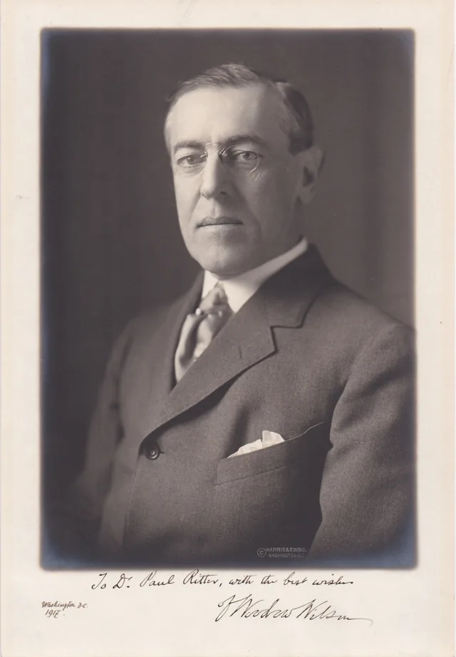 Woodrow Wilson signed portrait - diplomatic history, neutrality and the Washington period of Paul Ritter. - Woodrow Wilson and World War I diplomacy - Paul Ritter archive.